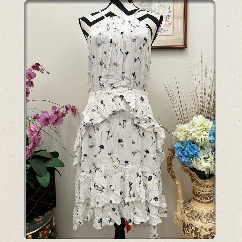 Joie Floral Ruffles Lamberta Dress in Porcelain